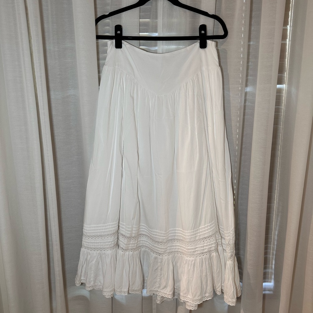Aerie Cream Midi A-Line Skirt with Pleats